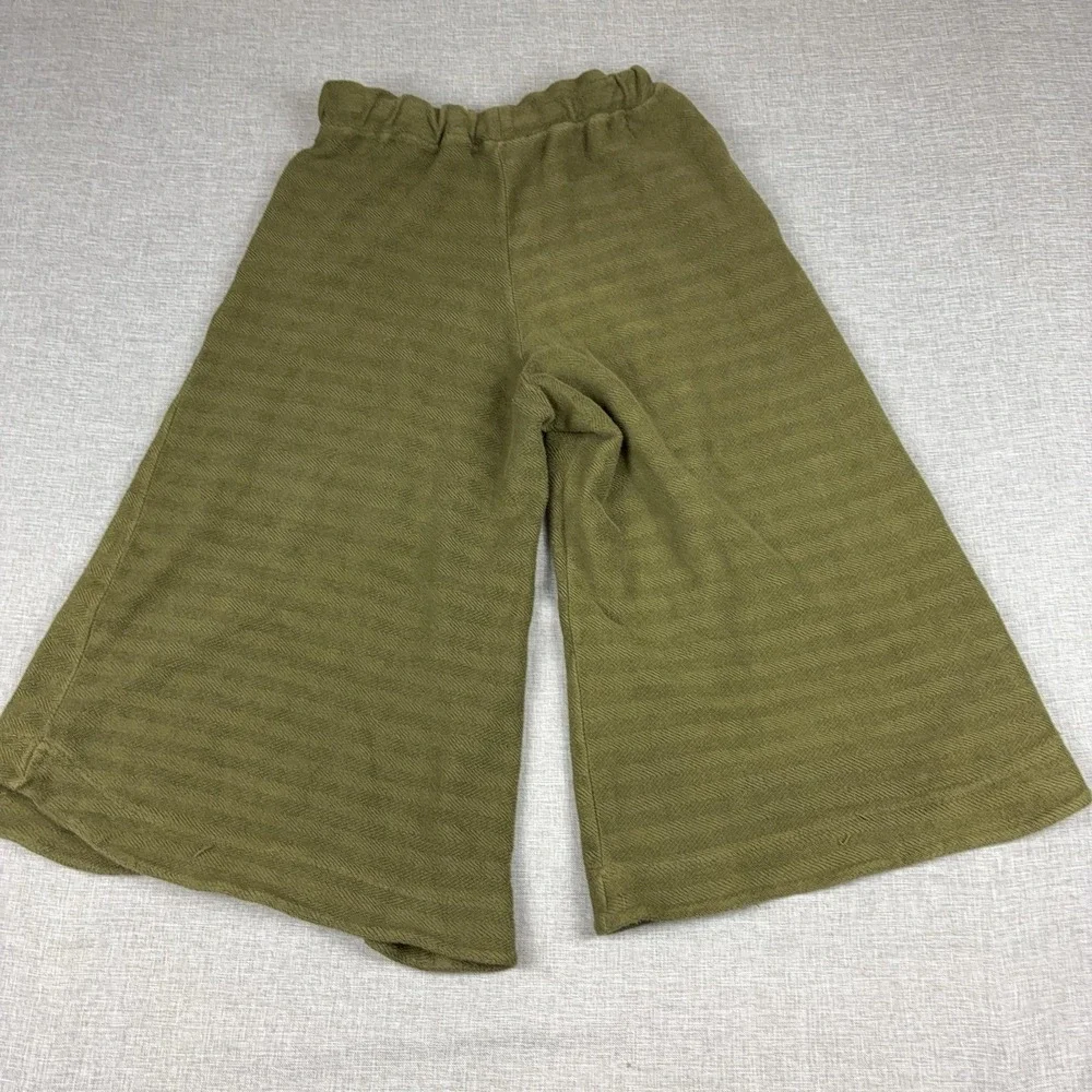 Free People FP Beach Pants Womens L Green Knit Cropped Wide Leg Lounge